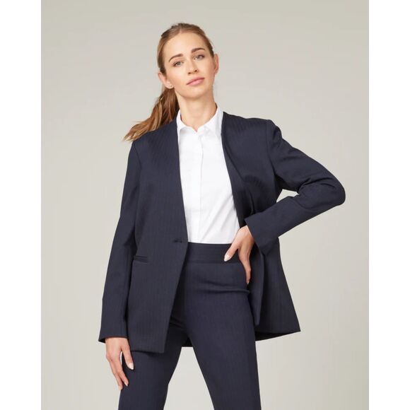 NWT SPANX The Perfect Oversized Blazer, Navy/Grey Pinstripe, Size 2X